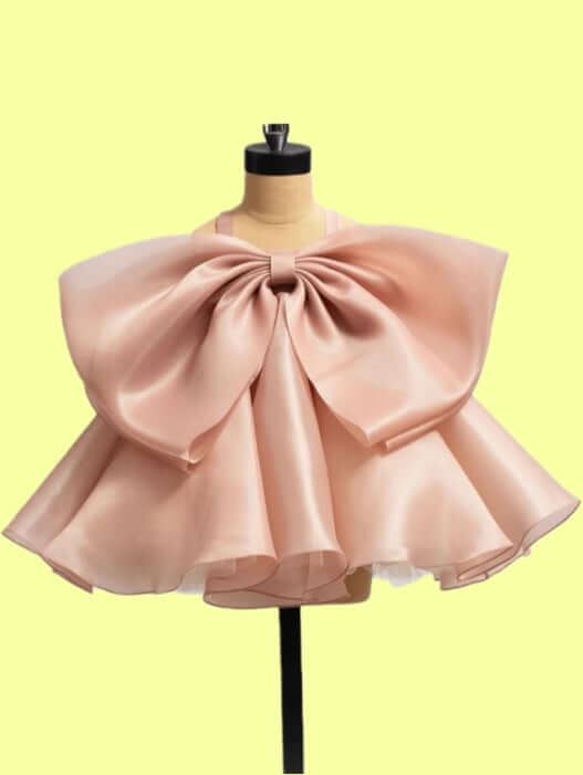 Luxury Champagne Satin Bow Dress – Baby Girl Party Wear