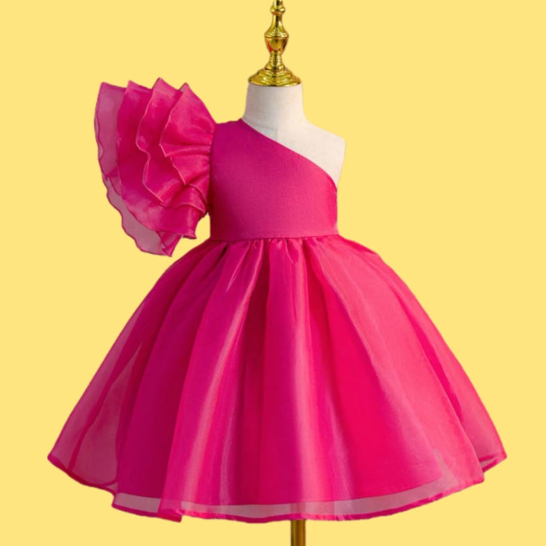 Pink Radiance: One-Shoulder Ruffle Dress