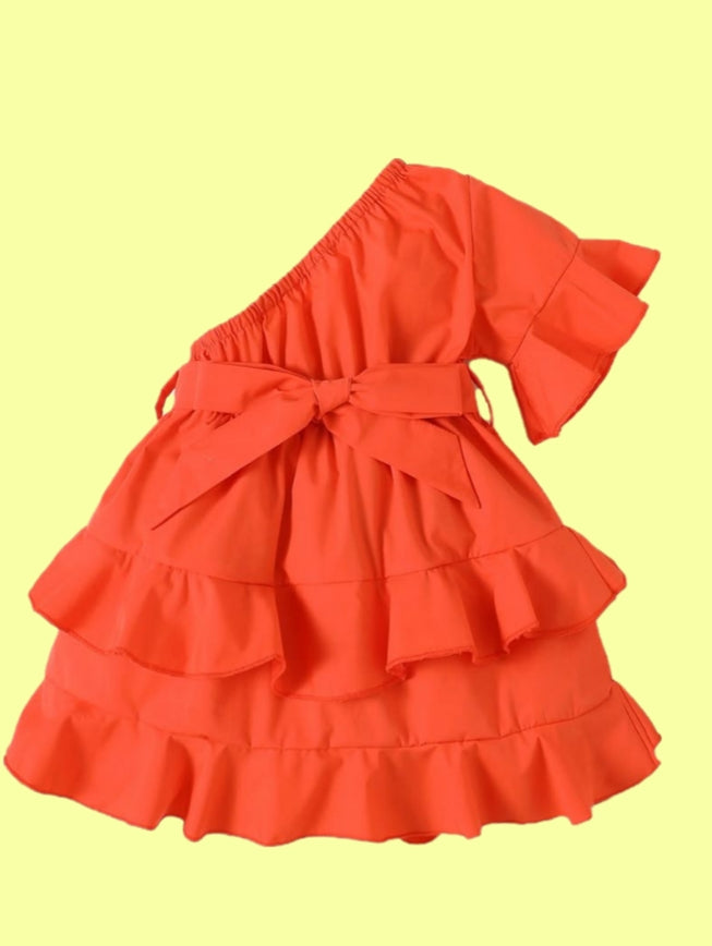 Flaming Ruffle One-Shoulder Dress