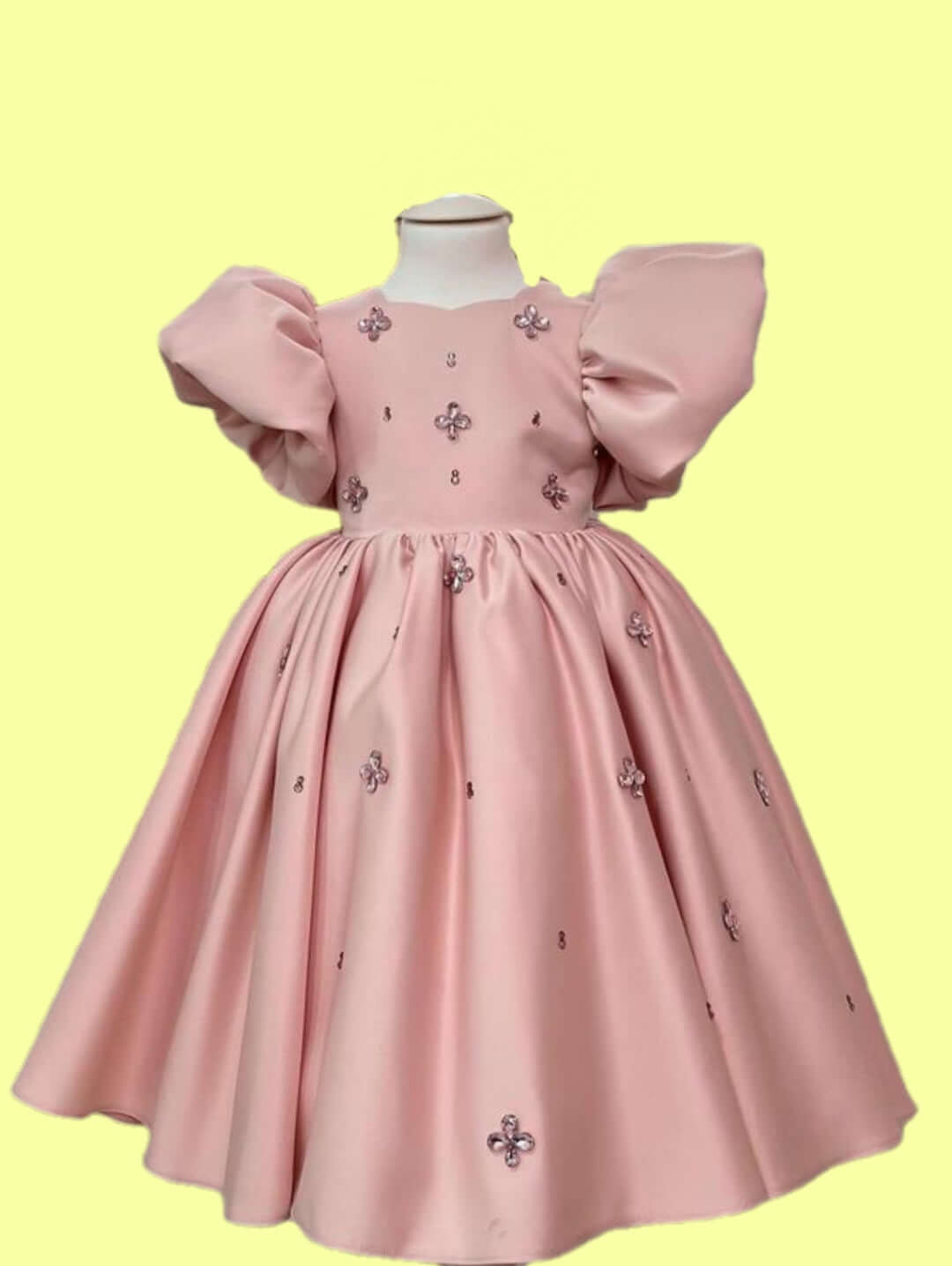 Royal Blossom Puff Sleeve Dress – Elegant Embellished Pink Gown