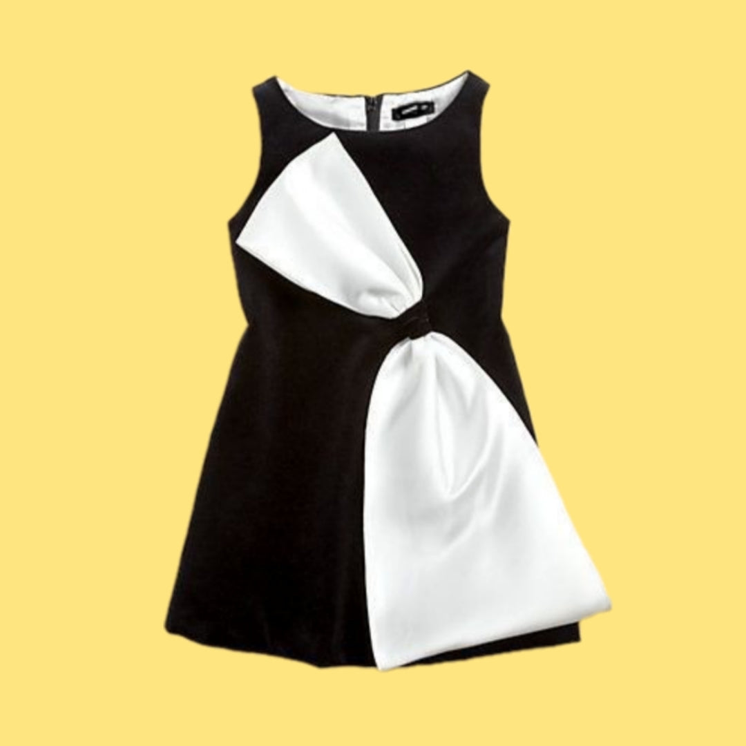 Monochrome Twist: Elegant Bow Dress